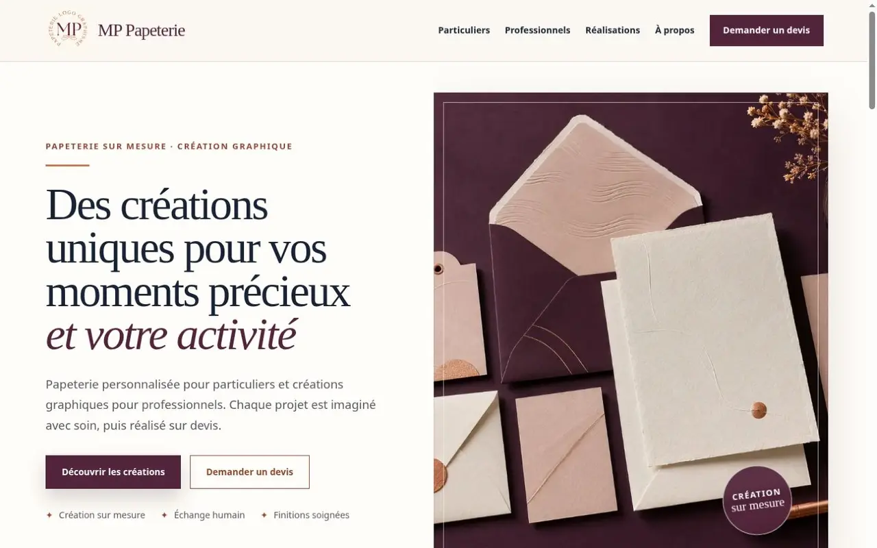 Aperçu du site MP Papeterie en ligne